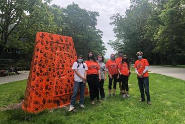 Students, faculty, staff and family painted the cairn, as we mourn the 215 children discovered at the Kamloops Indian Residential School.